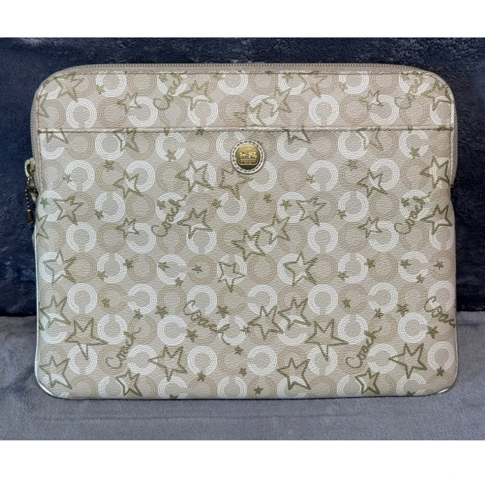 Coach Waverly Snow Queen Universal Tech Tablet Case Gold Cream Stars Padded Y2K